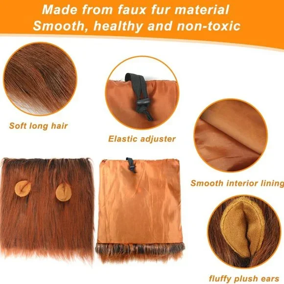 Lion Mane for Dog, Adjustable Halloween Dog Lion Costume Wig with Ears